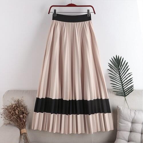 2020 New Autumn Winter Skirt High Waisted Skinny Large Swing Long Pleated Skirts Contrast Splicing Plus Size Skirt