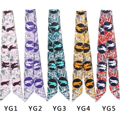 New Paris Lovers Print Bag Scarfs Fashion Skinny Hijab 5*100cm Scarf Brand Bandana Foulard Silk Head Scarves for Ladies Headband