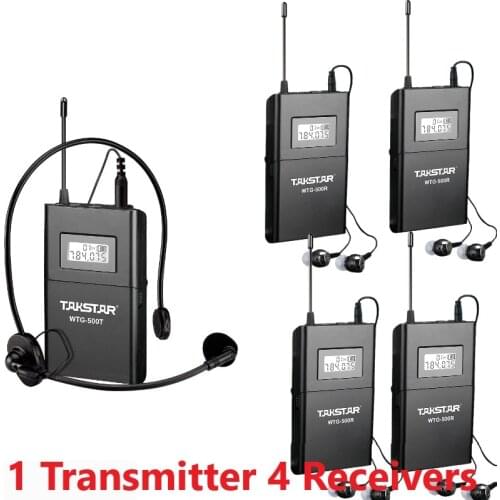 Top Quality Takstar WTG500/WTG-500 UHF PLL Wireless tour guide system voice device teaching earphones 1 Transmitter+4 Receivers