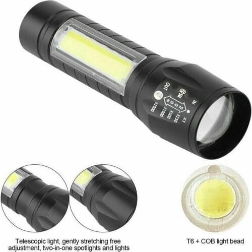Outdoor Portable Super Bright USB Rechargeable COB LED Torch Lamp Tactical Flashlight Camping Lantern Zoomable Focus Light