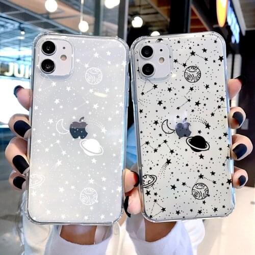 Cartoon Planet Stars Transparent Phone Case For iPhone 12 11 Pro XR XS Max 6S 7 8 Plus X Soft TPU Clear Cute Back Cover Coque