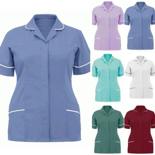 S-XXXL New Multicolor With pockets Womens Nurses Tunic Uniform Clinic Carer Lapel Protective Clothing Tops nurse accessories F4