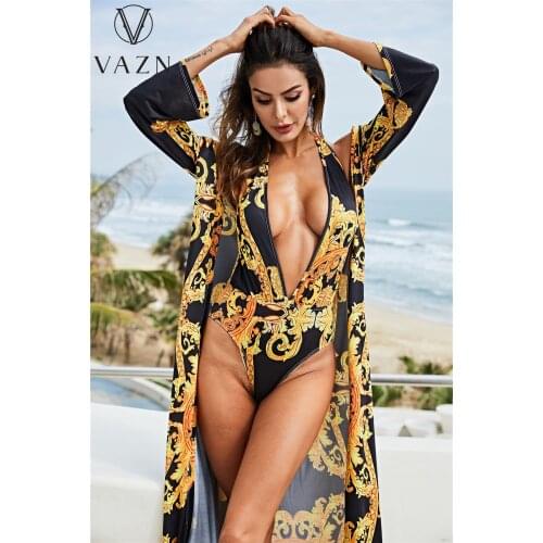 VAZN 2021 Sexy Colorful Print Holiday Boho Striped Bikini Bar Stretchy Beach Suit Short Pant Tracksuits Young Women 2 Piece Set