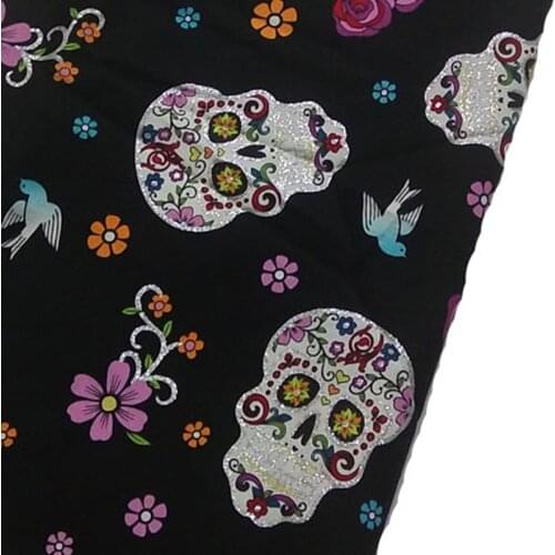 Brilliant Amazing Flower Skull Cotton Poplin viaPhil Sunflower Summer flora Printed Fabric Patchwork Cloth Dress Home Decor