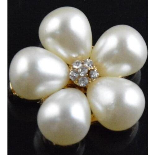 20pcs/lot Pearl Flower Button Alloy Rhinestones for Craft DIY Garment Accessories Free Shipping PJ10