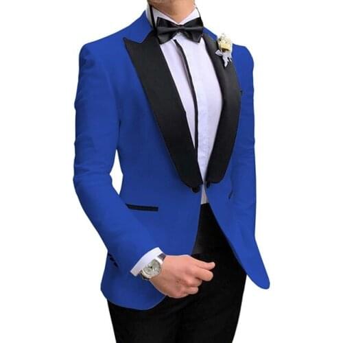Spring Formal Wedding Men Tuxedos Royal Blue Slim Fit Peaked Lapel Groom Mens Suits Prom Party Dinner Blazer Suit (Jacket+Pants)