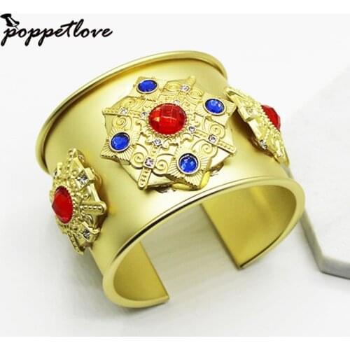 Vintage Gold Cuff Bracelets for Women Full Fed Crystal Rhinestone Open Wide Cuff Bracelets Bangles Indian wedding Jewelry