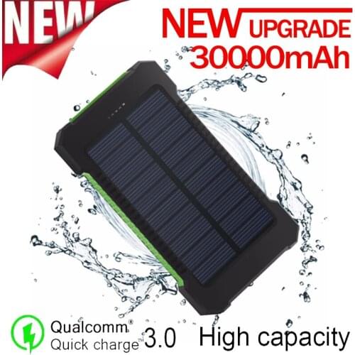 Solar Power Bank 30000mAh Portable Charger LED Light 2USB Interface Waterproof Outdoor Emergency Powerbank for Xiaomi Samsung
