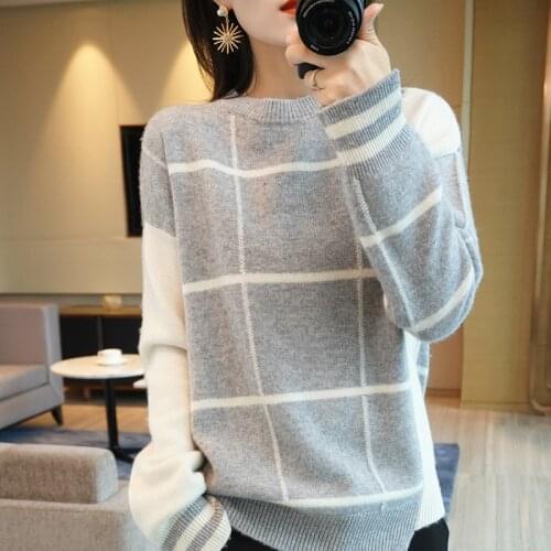High-quality new cashmere sweater womens round neck long-sleeved pullover 100% pure wool sweater home style soft and comfortabl