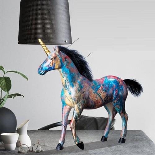 WU CHEN LONG Home Decor Running Colorful Unicorn Horse Decoration Figurine Living Room Ornament Objects Office Resin Gift R4045