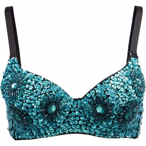 Sexy Light Blue Sunflower Beading Sequined Push Up Bra Plus Size Lingerie Sujetador Underwear Women Brassiere Clubwear Bralettes