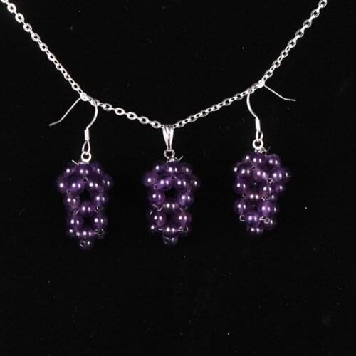 Luxury Design Fashion Crystal Jewelry Set Silver color Chain Necklace& purple Grape Shape Pendant +Drop Earrings Women Collar
