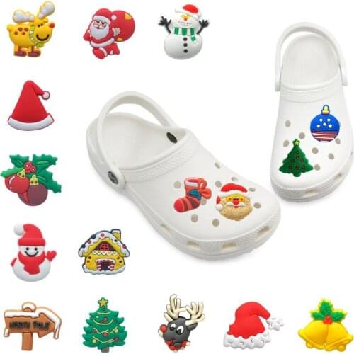 1-5pcs Christmas Series PVC Shoe Charms Elk Bell Tree Santa Claus Snowman Shoe Decoration Clog Sandals Accessories Kids Gift