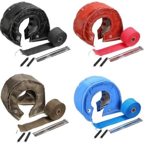 1 Set T4 Racing Turbo Heat Blanket Cover + Exhaust Pipe Manifold Downpipe Wrap Red /Black /Blue /Titanium Turbos
