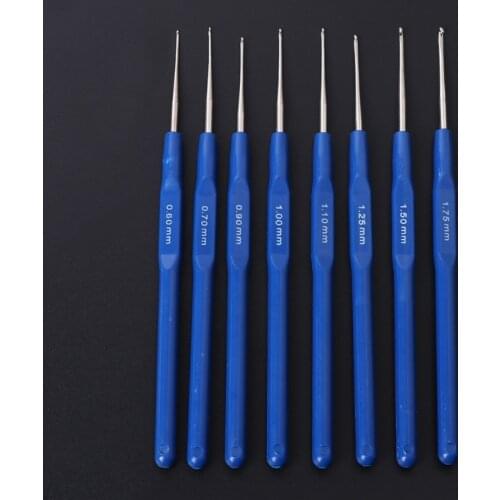 8pcs Metal Knitting Needles Crochet Hooks Kits With Ergonomic Grips 0.6-1.75mm