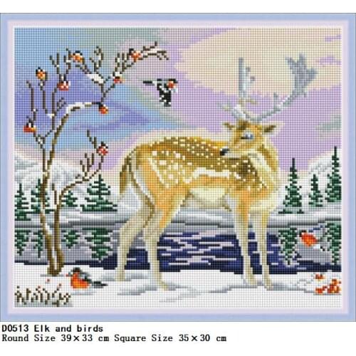 DIY Diamond Painting Rhinestones Accessories Elk and birds 5D Full Round Drill Square Diamant Embroidery Nature Animal Painting
