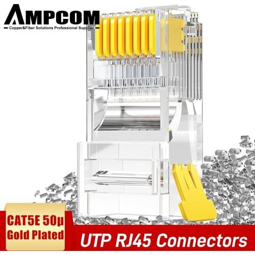 AMPCOM CAT5e RJ45 Connector 8P8C Modular Ethernet Cable RJ 45 Ends Ethernet Cable Crimp Connectors UTP Network Plug