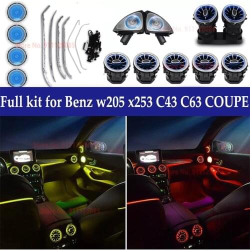 12/64 Colors Car LED Nozzle Atmosphere Lamp Strip For Mercedes-Benz C/GLC class W205 X253 C43 C63 MB Air Vent Neon Ambient Light