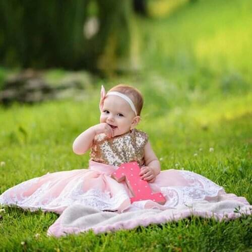 Lovely Pink Ball Gown Sequin Flower Girl Dresses Lace Bow Tie Baby Girls Baptism Gown Ankle Length Child Birthday Gows