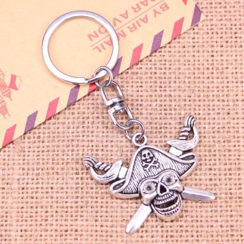 New Fashion Keychain 45x34mm pirate skull and cross swords Pendants DIY Men Jewelry Car Key Chain Souvenir For Gift