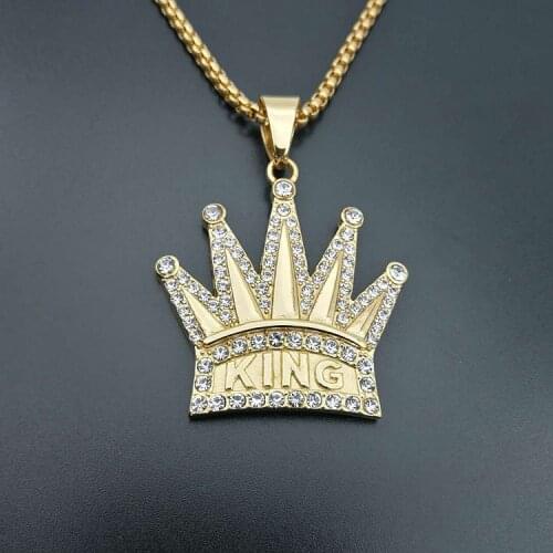 Hip hop full zircon king shape pendant necklaces bling bling 60cm 24 in cuban link chain hiphop necklace fashion jewelry gift