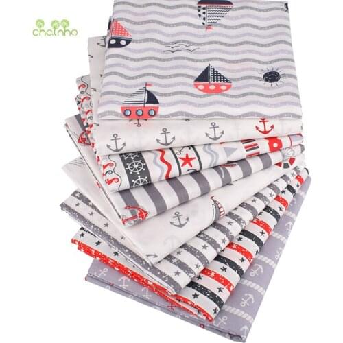Chainho,2019 Ocean Series,8pcs/Iot,Print Twill Cotton Fabric,Patchwork Cloth For DIY Quilting Sewing Baby&Child Material,40x50cm