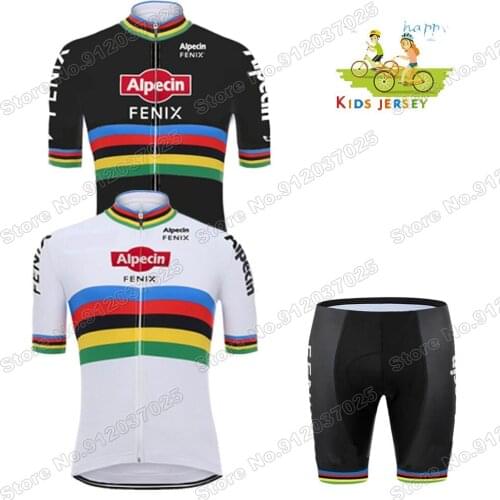 Kids 2021 Champion Team ALPECIN FENIX Cycling Jersey Set Shorts Baby Breathable Kids Bike Clothing Boys Girls Summer Bicycle