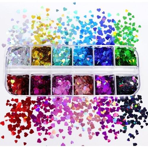 3-4MM Holographic Laser Mixed Love Glitter Nail Sequins Ultra-thin Sparkling Heart-shaped Fashion Design Decorative Nail Art