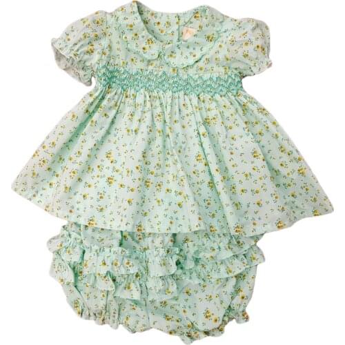 Baby girl dress sets 2020 summer toddler girls smocked floral two pieces dress+shorts kids girl princess dress with short pants