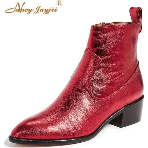 Red Women Boots Ankle Spring/Autumn Zipper Point Toe Med Chunky Heel Sewing Party Fashion Leisure Office Career