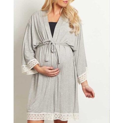 Pregnancy Lace Sleep Dress Maternity Nightdress Women Nursing Sleepwear Nightgown Homewear Shirt Dress Size S-3XL