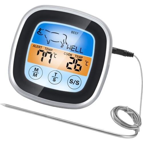 Kitchen Thermometer With Timer Functions Stainless Steel Probe Digital Food Thermometer for Outdoor BBQ Grill