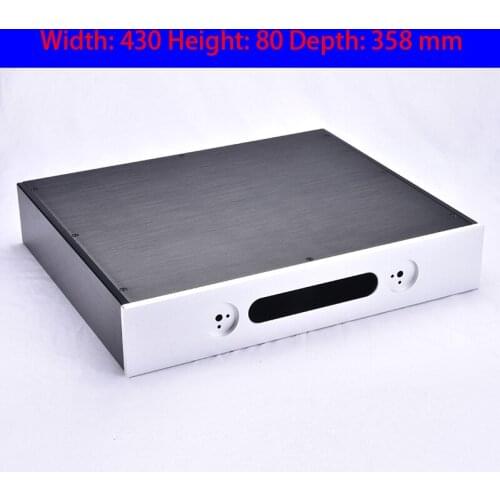 KYYSLB 430*80*358mm 4308 All Aluminum Preamp Amplifier Chassis Box House DIY with Knob Power Seat Feet Acrylic Amplifier Case