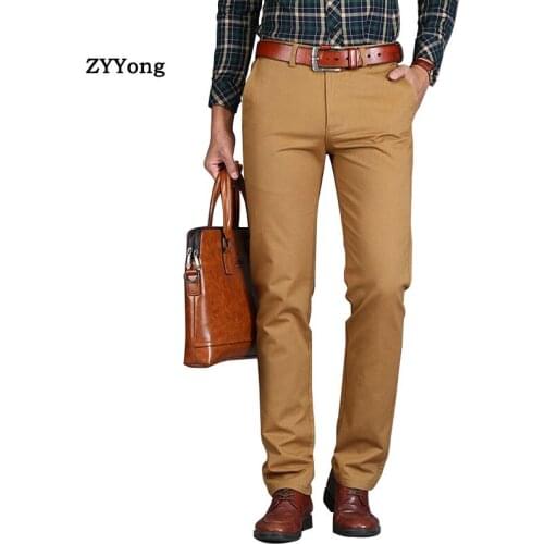 New Mens Pants Straight Loose Casual Trousers Large Size Cotton Fashion office Mens Business Suit Pants Green Brown Grey Black
