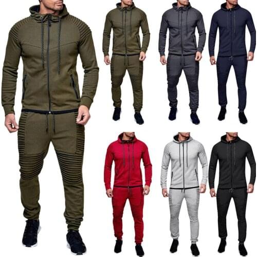 Mens Autumn Winter Pocket Sweatshirt Top Pants Sets Sports Suit Tracksuit 2020 tracksuit men comfort breathable Sports Suit F