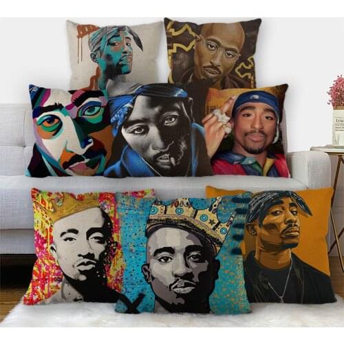 Nice Tupac Pillowcase Cotton Linen Fabric Square Zipper Pillowcase 45X45cm Wedding Decorative Pillow cover 11-17