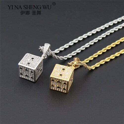 Hip Hop Dice Pendant Necklace Copper Gold Silver Color Iced Out Micro Pave Cubic Zircon Men Charm Jewelry Street Dance Gift New