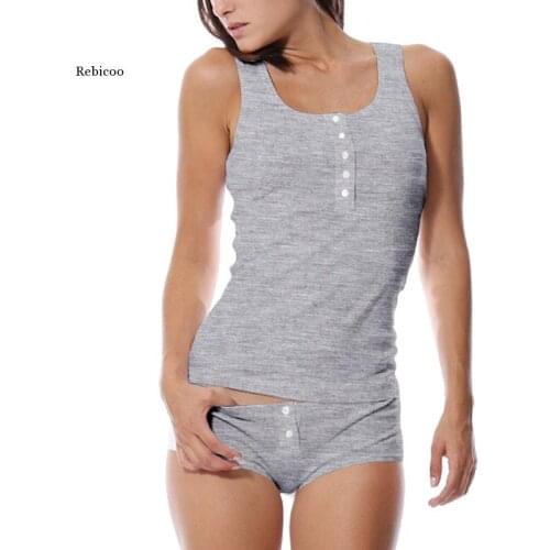 Pjamas Set for Women Femme Cotton Pijamas Sexy Top and Shorts Sleepwear Sleeveless Pajama Ladies Lingerie Party Set