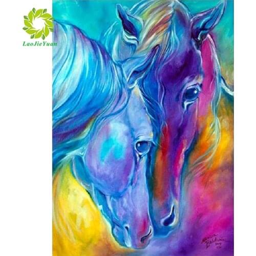 Full Pebble Round Diamond 5D DIY Diamond Painting "Horse Couple" Diamond Embroidery Cross Stitch Rhinestone Mosaic Painting