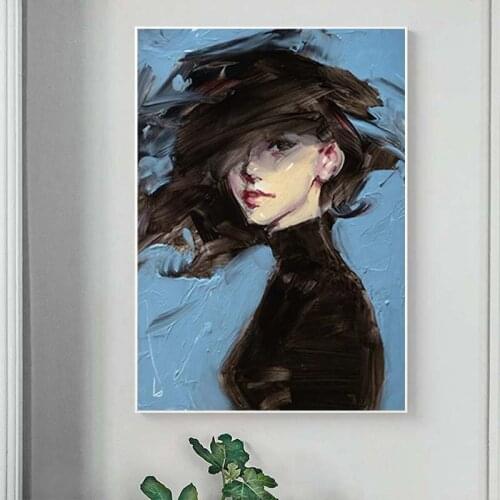 Sexy Woman on Blue Background Canvas Art Painting Modern Posters and Prints Girl Abstract Figure for Living Room Home Decoration