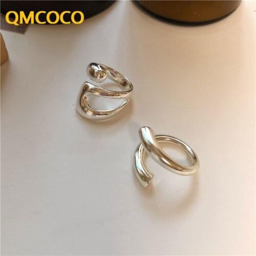 QMCOCO 925 Silver Double Lines Shape Personality Adjustable Ring Fine Jewelry For Women Party Elegant Accessories