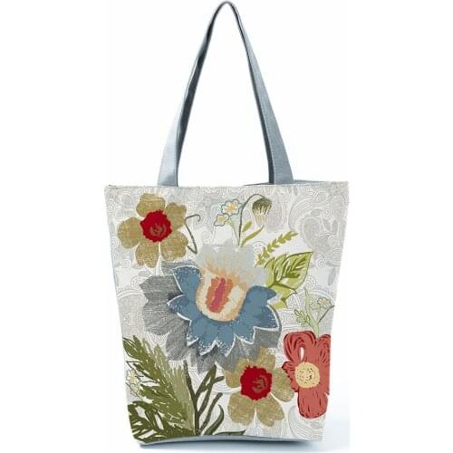 Classic Floral Printed Women Shoulder Bag High Capacity Reusable Shopping Bag Outdoor Beach Kitchen Grocery Bags Custom Pattern