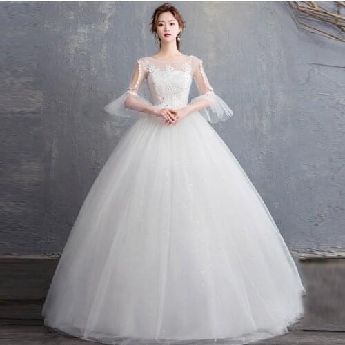 Wedding Dresses Illusion O-Neck Full Tulle Lace Backless Sequined Embroidery Crystal Luxury White Elegant Women Bridal Gown G509