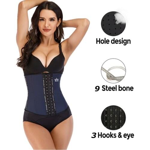 Dark Blue Steel Boned Latex Waist Trainer Corset for Postpartum Belt Belly Slimming Tummy Strap Body Shaper Corset