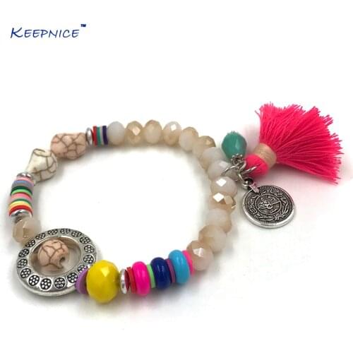 New Bohemian Boho Sea Beach Bracelets For Women Colorful Tassel Charm Bracelet Crystal Stone Beaded Bangle Bracelets