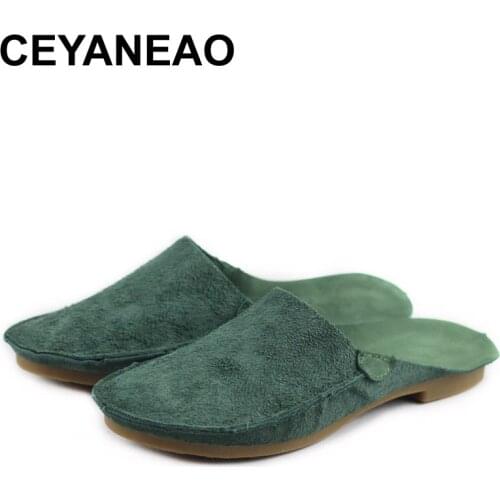 CEYANEAO femme flat shoes 100% genuine leather without lace ladies flat shoes 2020 pure hand made woman summer shoes