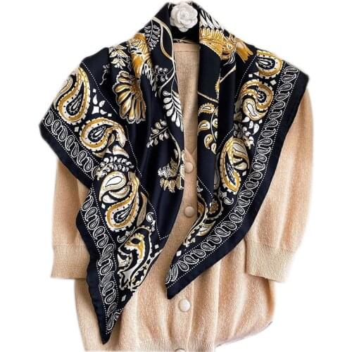 Lady Scarf Square Hijab Neck Foulard Twill Silk Large Scarves Kerchief Female Soft 2021 Headband Spring New Wraps Bandana Hijabs