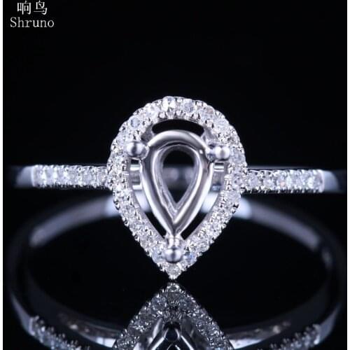 Shruno 6x4-7x5mm Pear Cut Solid 14K White Gold Natural Diamonds Semi Mount Engagement Ring Women Trendy Fine Jewelry