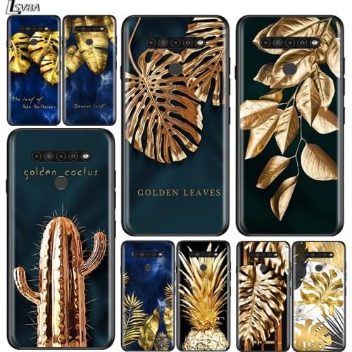 Golden Cactus Banana Leaf for LG G8 G8S G8X V30 V35 V40 V50 V60 ThinQ Q60 K40 K50 K51 K61 K71 K92 K62 Soft Black Phone Case