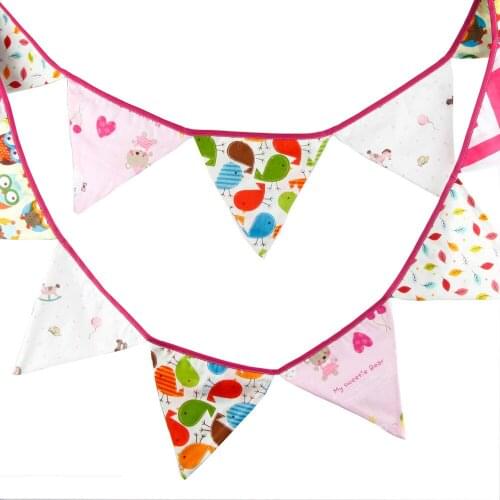 1pcs 3.2M Pink Cartoon Cotton Sweet Bunting Banners Girl Baby Birthday Party Decorate Pennant Children Room Decoration Flags